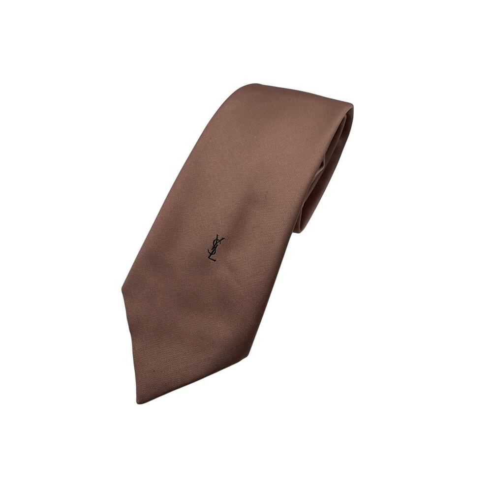 Yves Saint Laurent Silk Tie Brown YSL Logo NewYork ParisDesigner Classic Necktie